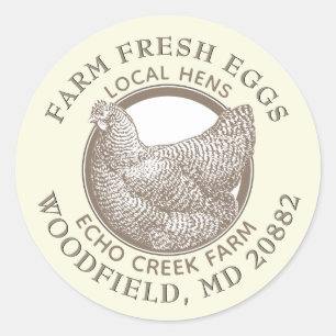 VINTAGE HEN FARM FRESH EGGS Pale Yellow and Brown Classic Round Sticker