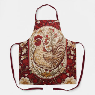 Vintage Hen Red and Cream Floral Apron