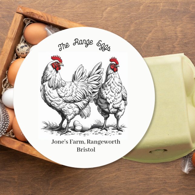 Vintage Hen Rooster Farm Fresh Round Free Range Classic Round Sticker (Creator Uploaded)