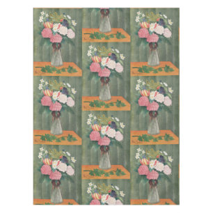 Vintage Henri Rousseau Pink Floral Still Life Tablecloth