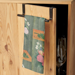Vintage Henri Rousseau Pink Floral Still Life Tea Towel
