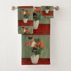 Vintage Henri Rousseau Sage Green Floral Art Print Bath Towel Set