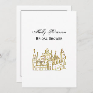 Vintage Heraldic Castle #2 Crest Faux Gold Invitation
