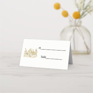 Vintage Heraldic Castle #2 Crest Faux Gold Place Card