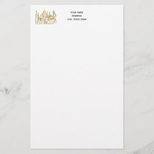Vintage Heraldic Castle #2 Crest Faux Gold Stationery