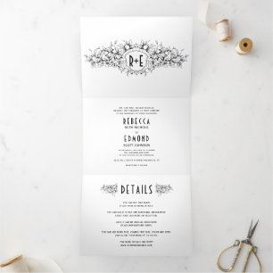Vintage heraldic crest with initials wedding Tri-Fold invitation