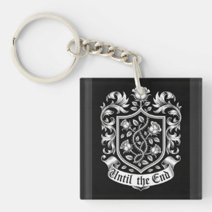 Vintage Heraldic Crest with Roses – Until the End  Key Ring