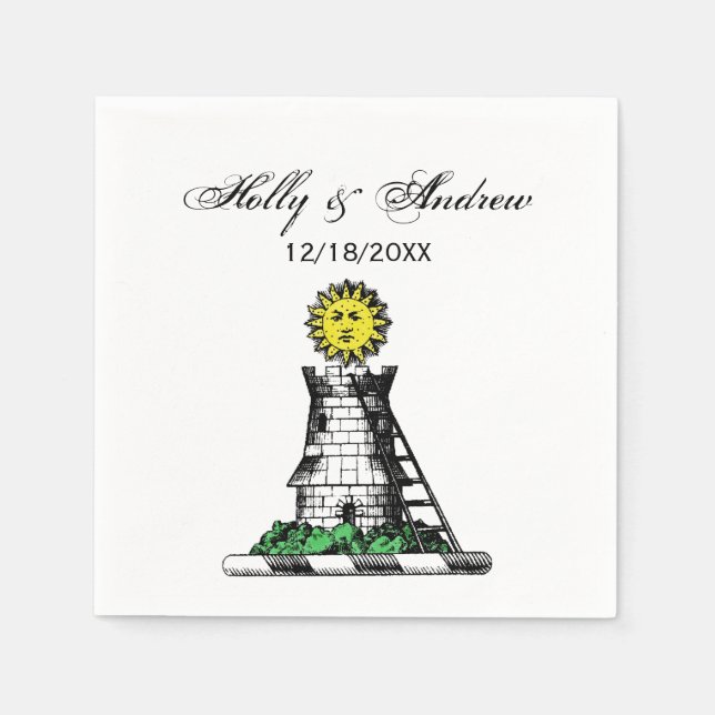 Vintage Heraldic Mediaeval Castle Emblem Crest Napkin (Front)