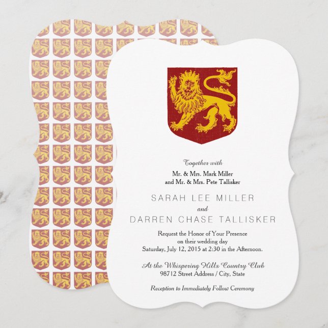 Vintage Heraldic Rampant Lion Invitation (Front/Back)