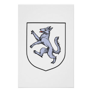 Vintage Heraldic Rampant Wolf Illustration Poster