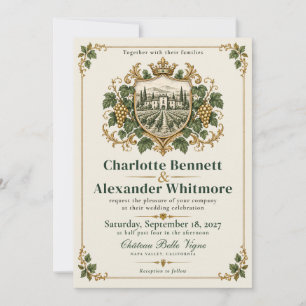 Vintage Heraldic Vineyard Château Crest Invitation