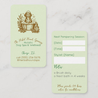 Vintage Herbal Dog Grooming Appointment Card Sage