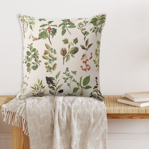 Vintage Herbarium Green Plant Chart Cushion