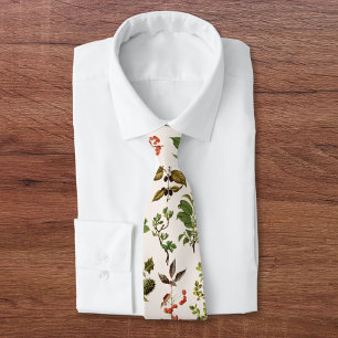 Vintage Herbarium Green Plant Pattern Tie