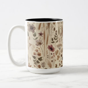 Vintage Herbarium Pressed Flower Botanical Floral Two-Tone Coffee Mug