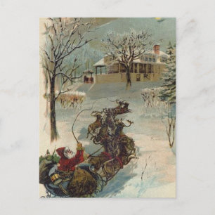 Vintage Here Comes Santa Claus Holiday Postcard