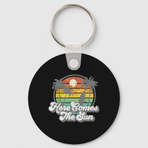 Vintage Here Comes The Sun Beach Surfing Retro 70s Key Ring