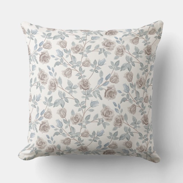 Vintage Heritage Rose Floral Pattern Cushion (Front)