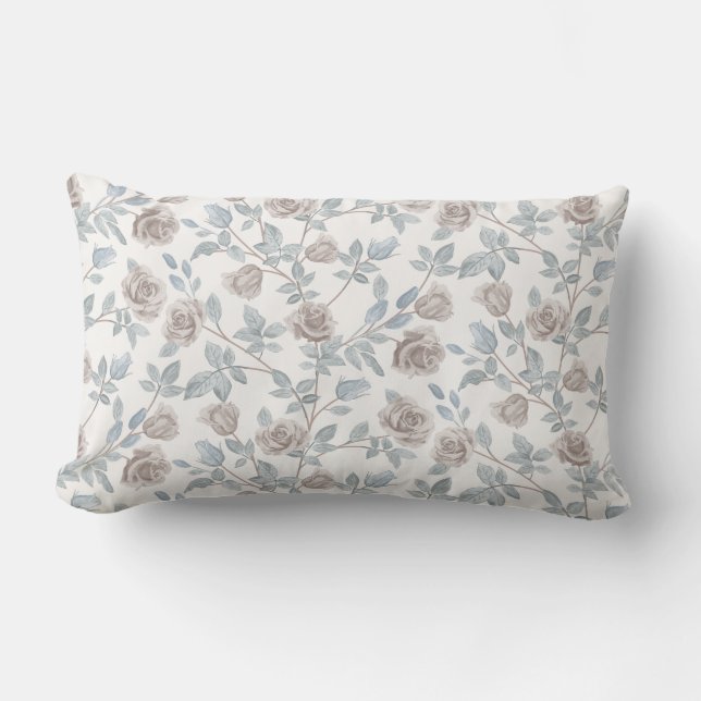 Vintage Heritage Rose Floral Pattern Lumbar Cushion (Front)