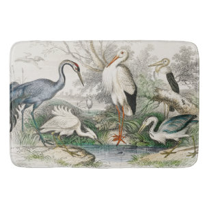 Vintage Heron Stork and Crane Nature Art Print Bath Mat
