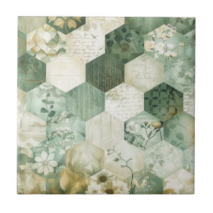 Vintage Hexagon Botanical Patchwork Tile