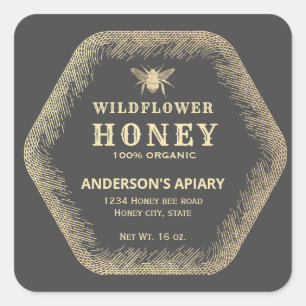 Vintage Hexagon gold honey bee honey  Square Sticker