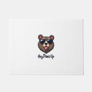 Vintage Hey Paws Up Bear with Sunglasses Funny Dog Doormat