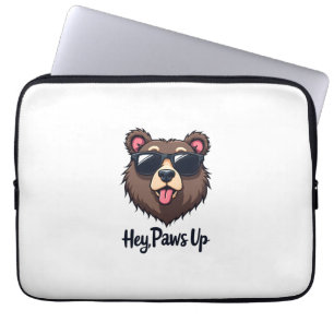 Vintage Hey Paws Up Bear with Sunglasses Funny Dog Laptop Sleeve