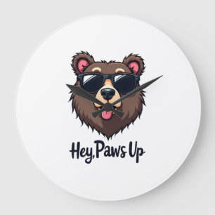 Vintage Hey Paws Up Bear with Sunglasses Funny Dog Large Clock