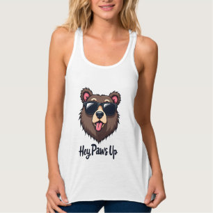 Vintage Hey Paws Up Bear with Sunglasses Funny Dog Singlet