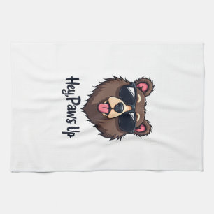 Vintage Hey Paws Up Bear with Sunglasses Funny Dog Tea Towel