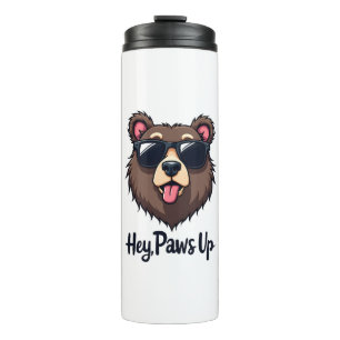 Vintage Hey Paws Up Bear with Sunglasses Funny Dog Thermal Tumbler