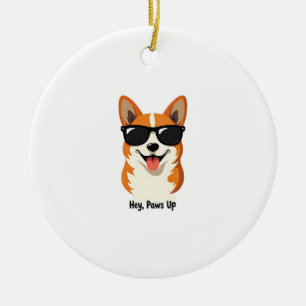 Vintage Hey, Paws Up Corgi with Sunglasses Cute Do Ceramic Tree Decoration