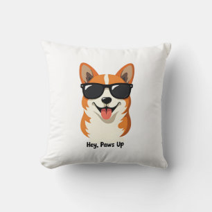 Vintage Hey, Paws Up Corgi with Sunglasses Cute Do Cushion