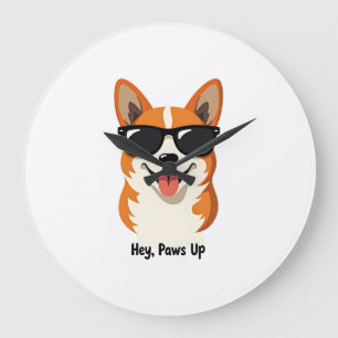 Vintage Hey, Paws Up Corgi with Sunglasses Cute Do Large Clock