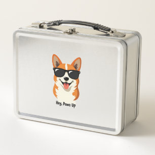 Vintage Hey, Paws Up Corgi with Sunglasses Cute Do Metal Lunch Box