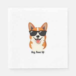 Vintage Hey, Paws Up Corgi with Sunglasses Cute Do Napkin