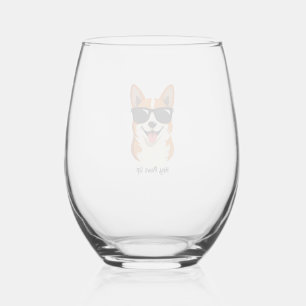 Vintage Hey, Paws Up Corgi with Sunglasses Cute Do Stemless Wine Glass