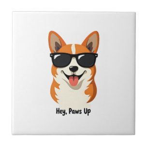 Vintage Hey, Paws Up Corgi with Sunglasses Cute Do Tile