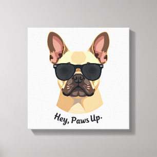 Vintage Hey, Paws Up French Bulldog Sunglasses Gra Canvas Print