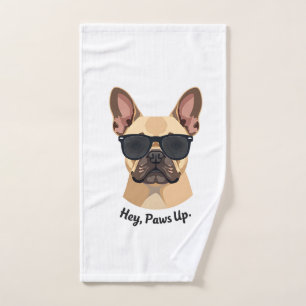 Vintage Hey, Paws Up French Bulldog Sunglasses Gra Hand Towel