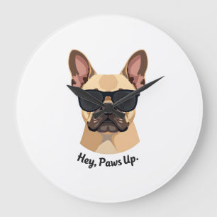 Vintage Hey, Paws Up French Bulldog Sunglasses Gra Large Clock