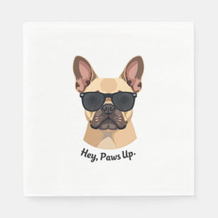 Vintage Hey, Paws Up French Bulldog Sunglasses Gra Napkin