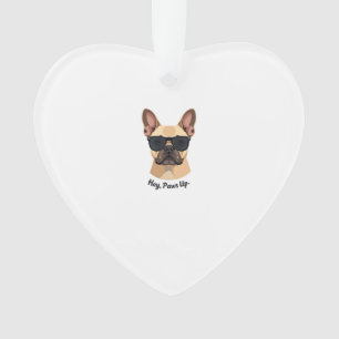 Vintage Hey, Paws Up French Bulldog Sunglasses Gra Ornament