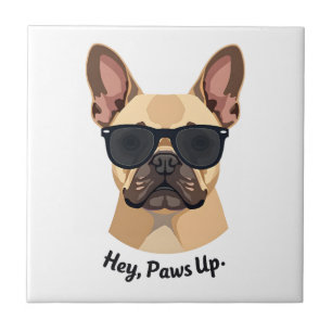 Vintage Hey, Paws Up French Bulldog Sunglasses Gra Tile