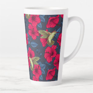 Vintage Hibiscus Botanical and Hummingbird Latte Mug