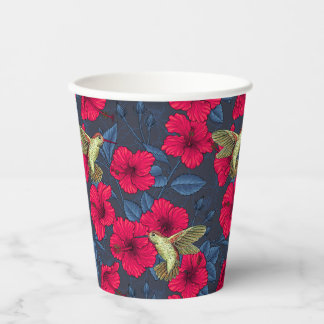 Vintage Hibiscus Botanical and Hummingbird Paper Cups