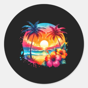 Vintage Hibiscus Flower Beach Summer Aloha Classic Round Sticker