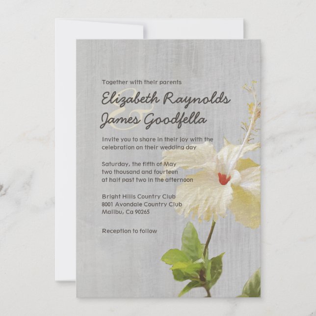 Vintage Hibiscus Wedding Invitations (Front)