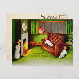 Vintage Hiding Children Christmas Postcard